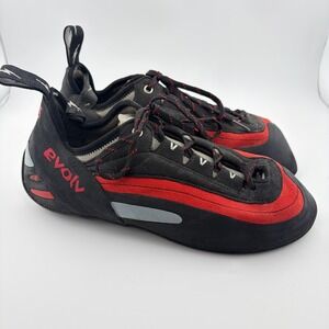 Evolv Defy Climbing Shoes womens 13 Black Red Lace Up Trax Rubber USA Made